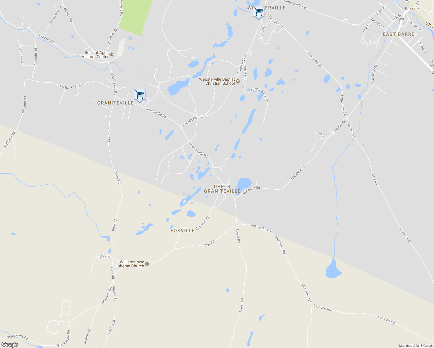 map of restaurants, bars, coffee shops, grocery stores, and more near 834 Graniteville Road in Barre