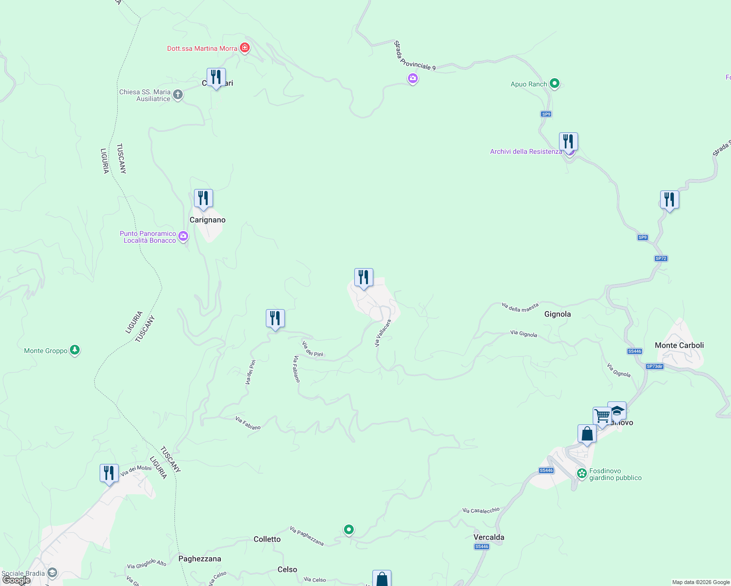 map of restaurants, bars, coffee shops, grocery stores, and more near 8 Via degli Orti in Giucano
