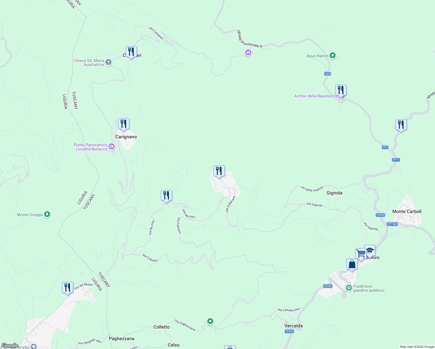 map of restaurants, bars, coffee shops, grocery stores, and more near 9 Via degli Orti in Giucano