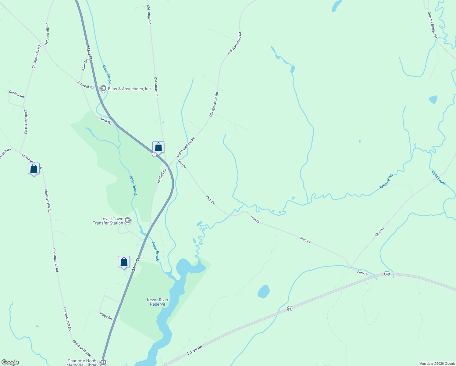 map of restaurants, bars, coffee shops, grocery stores, and more near 269 Fern Drive in Lovell