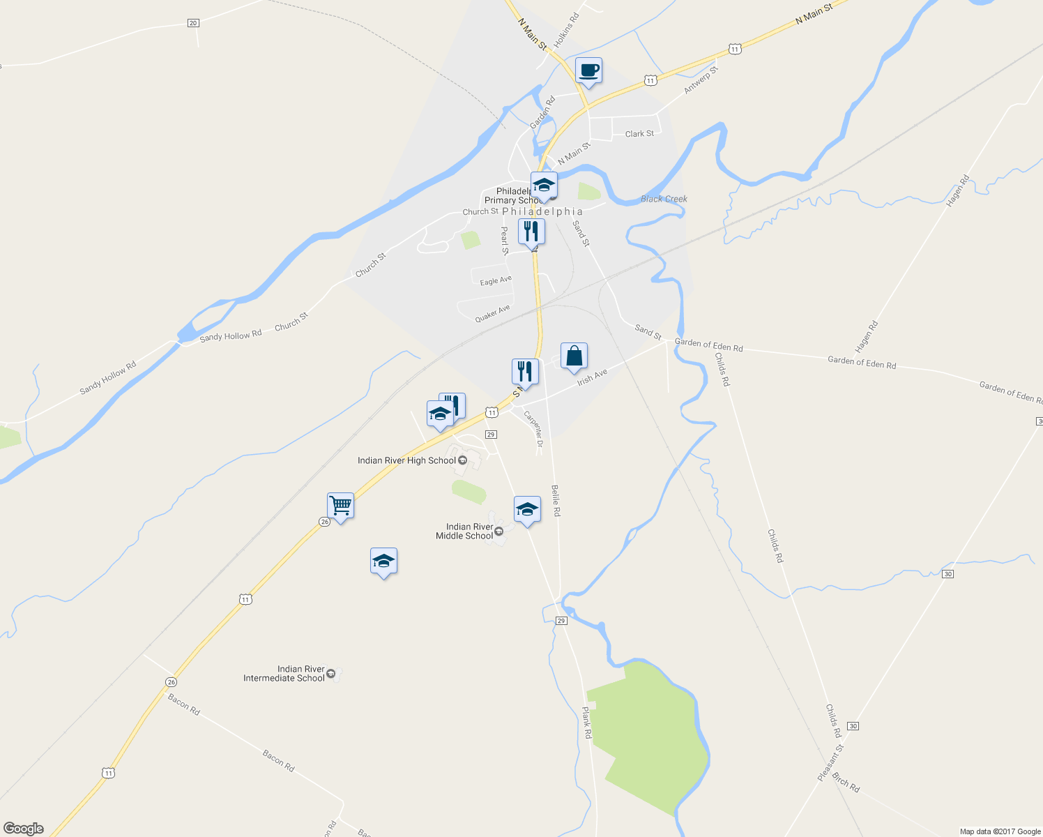 map of restaurants, bars, coffee shops, grocery stores, and more near 33011 Carpenter Drive in Philadelphia