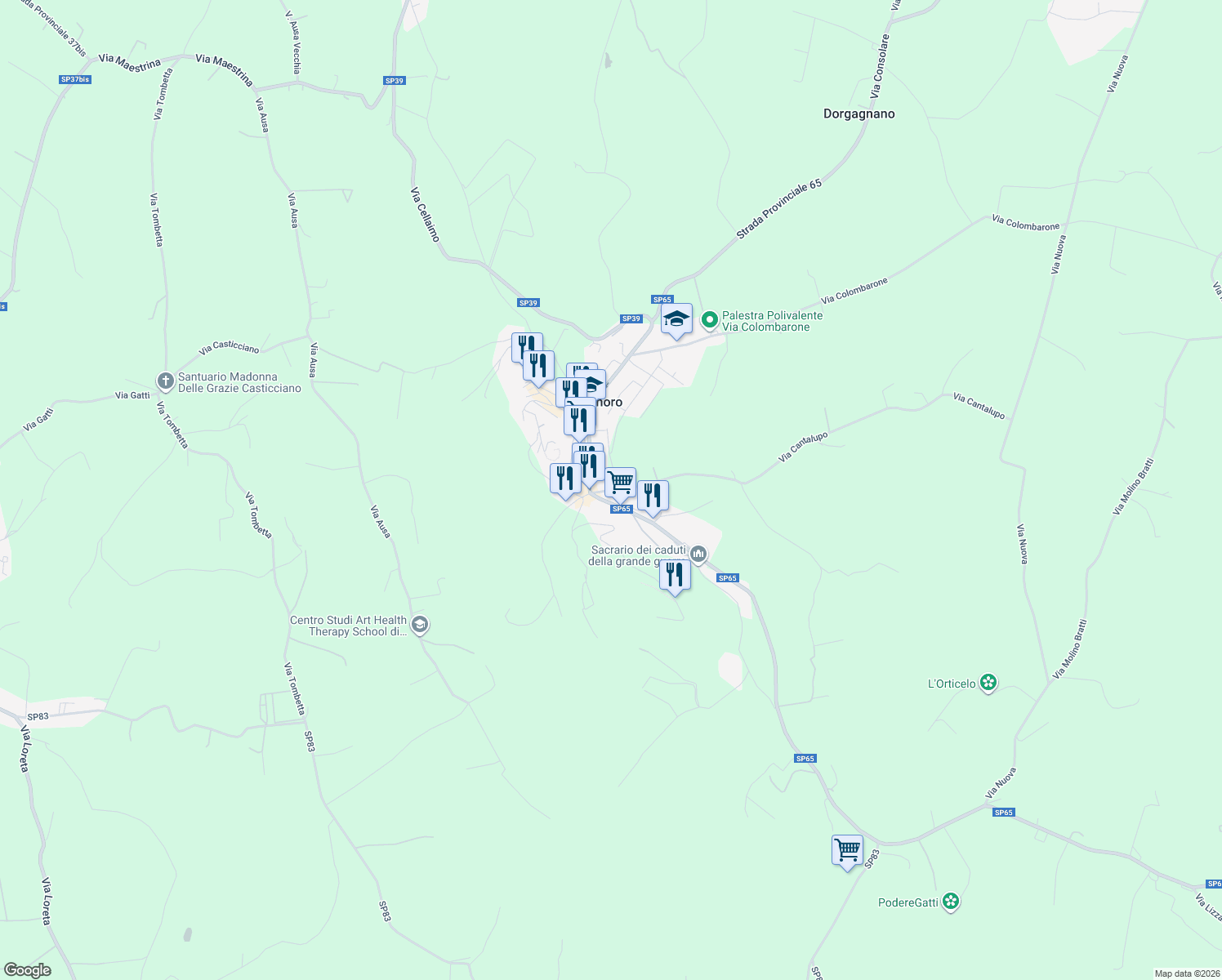 map of restaurants, bars, coffee shops, grocery stores, and more near 101 Via Cantalupo in Bertinoro