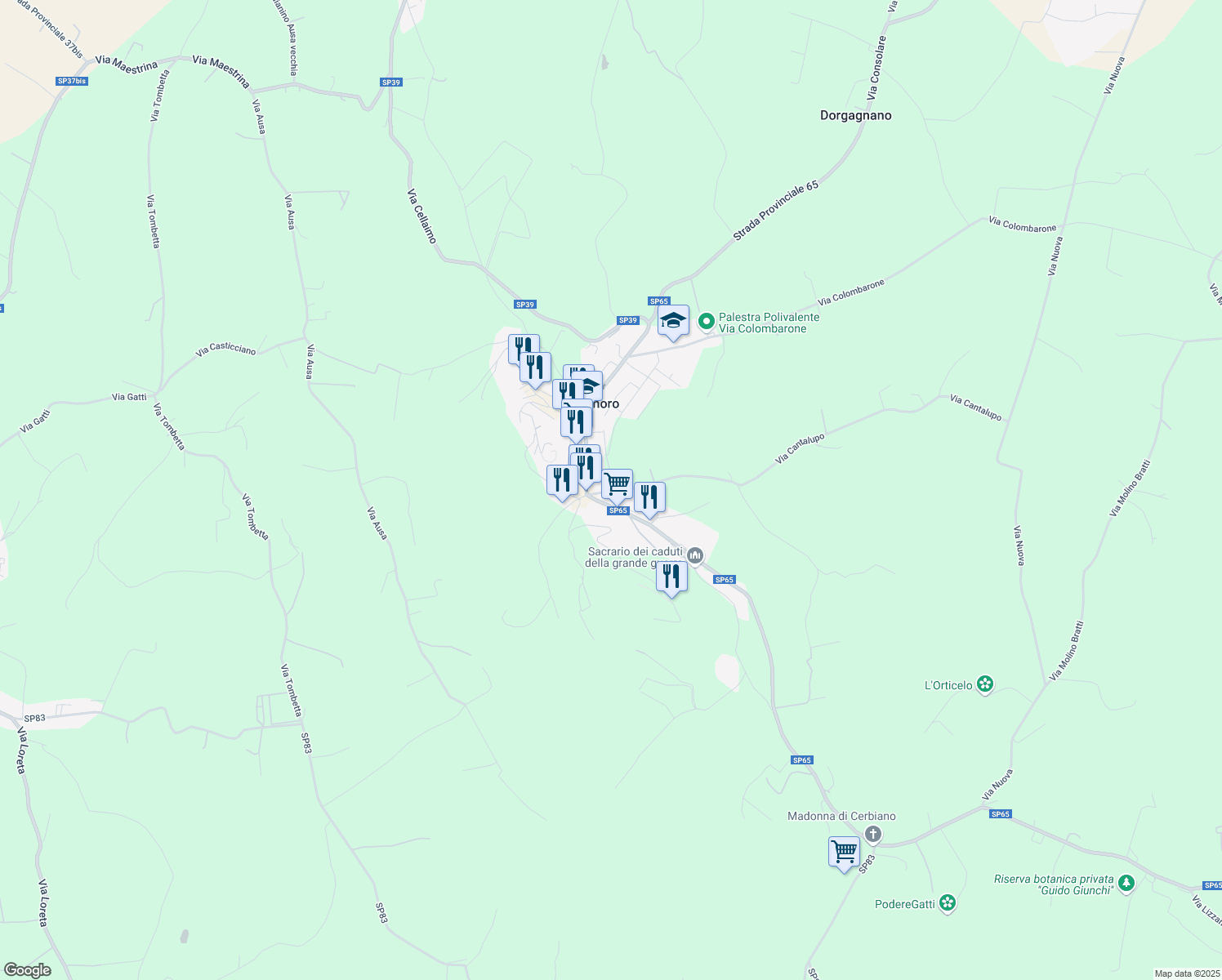 map of restaurants, bars, coffee shops, grocery stores, and more near 101 Via Cantalupo in Bertinoro
