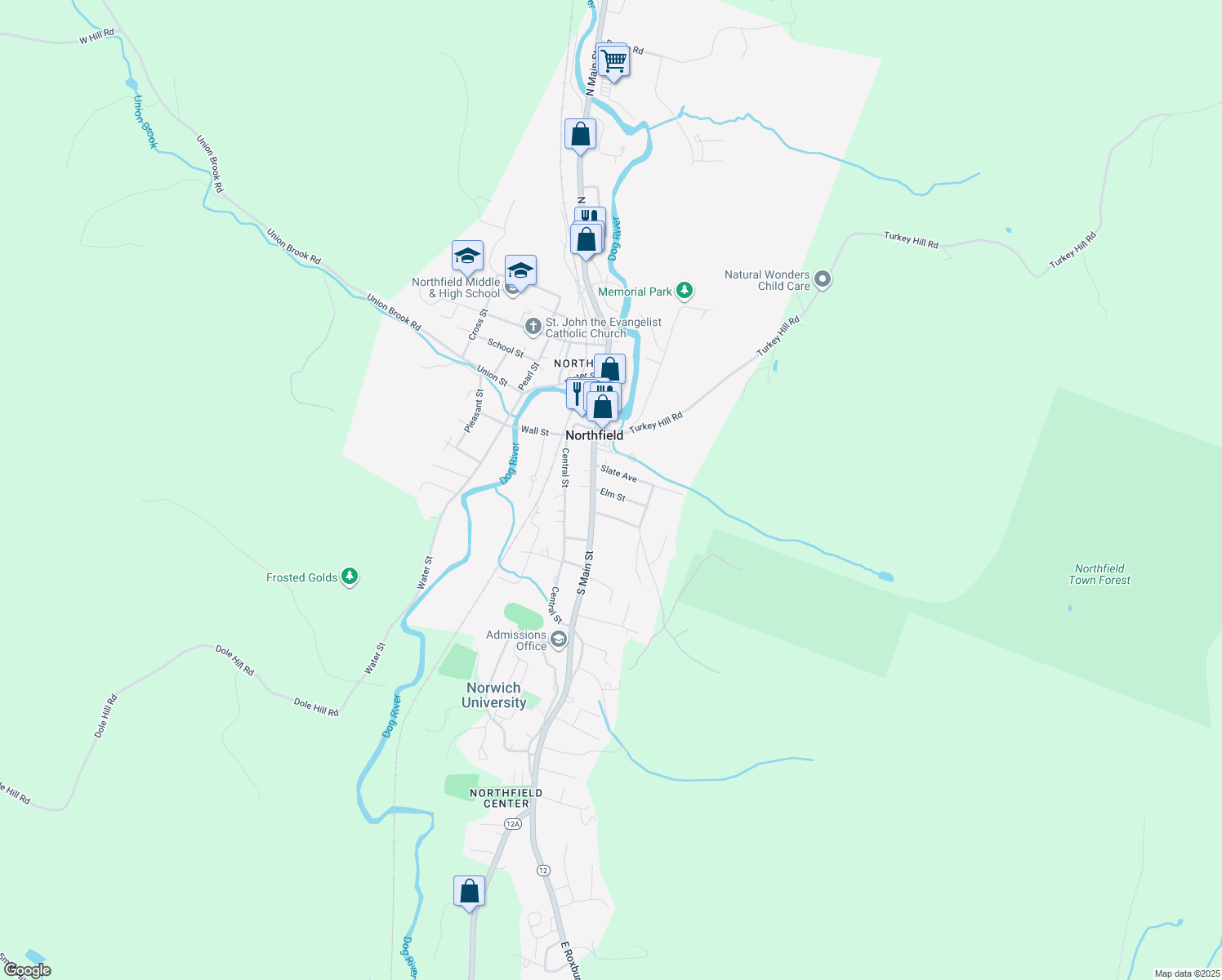 map of restaurants, bars, coffee shops, grocery stores, and more near 43 Elm St in Northfield