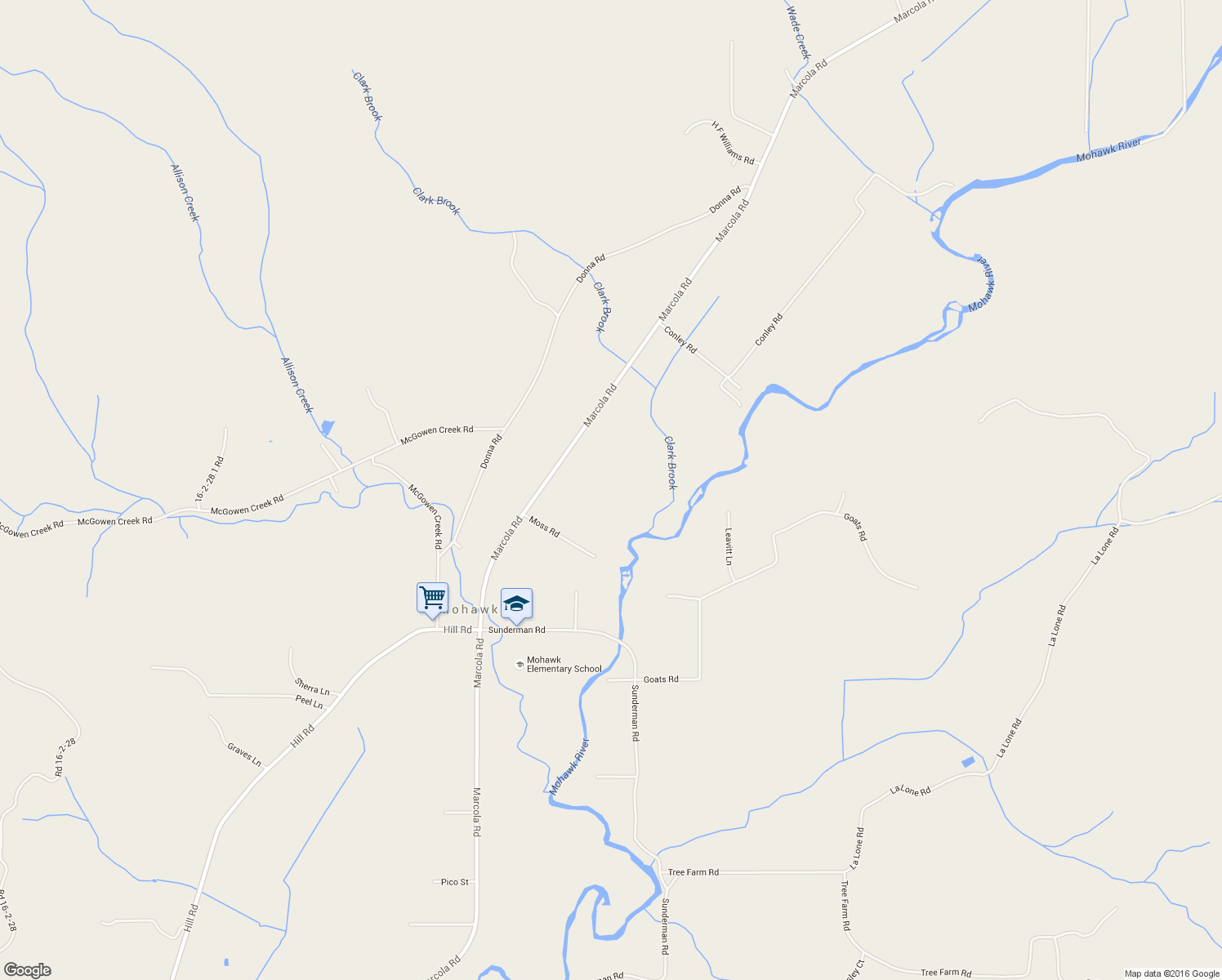 map of restaurants, bars, coffee shops, grocery stores, and more near 91371 Marcola Road in Springfield