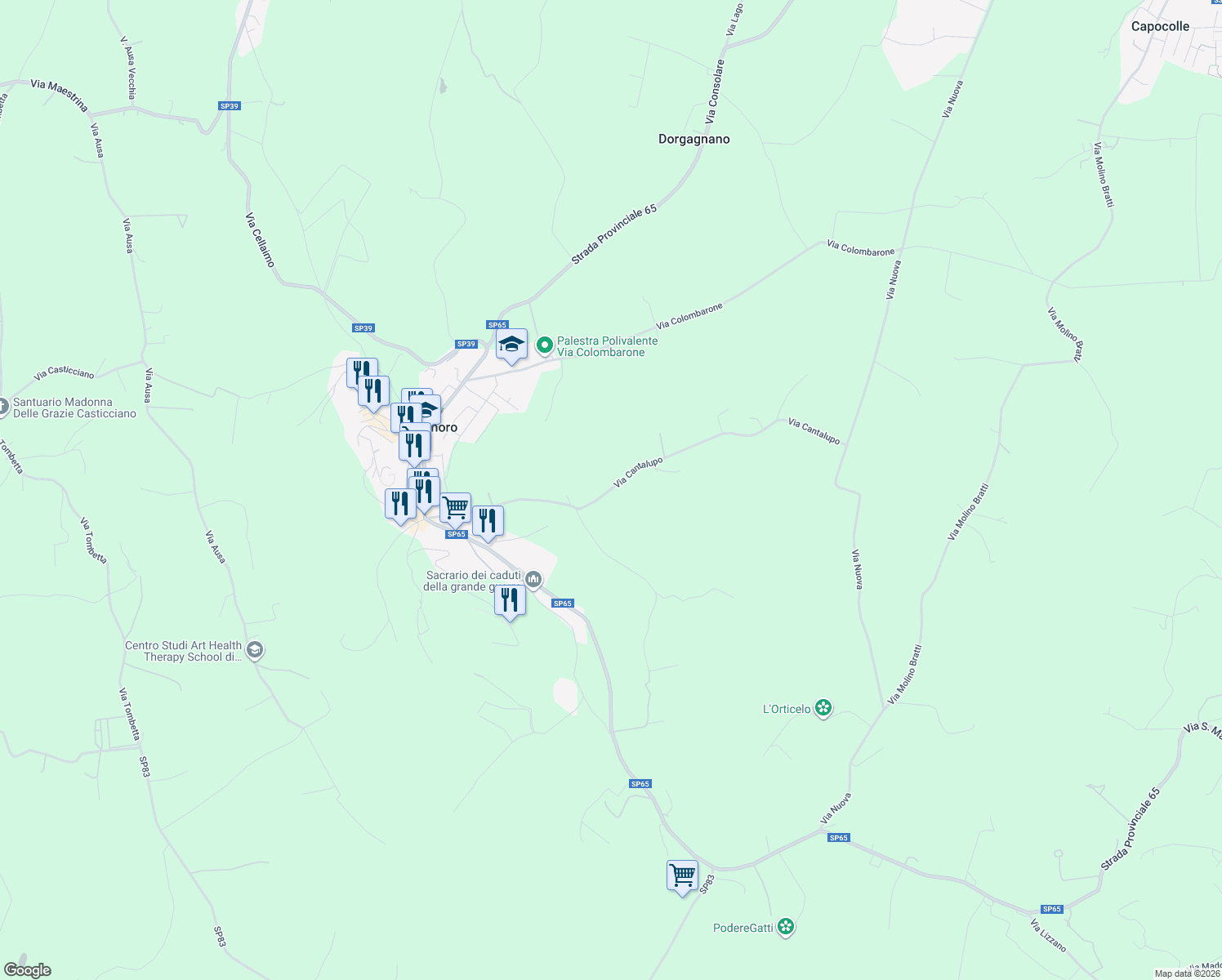 map of restaurants, bars, coffee shops, grocery stores, and more near 700 Via Cantalupo in Provincia di Forlì-Cesena