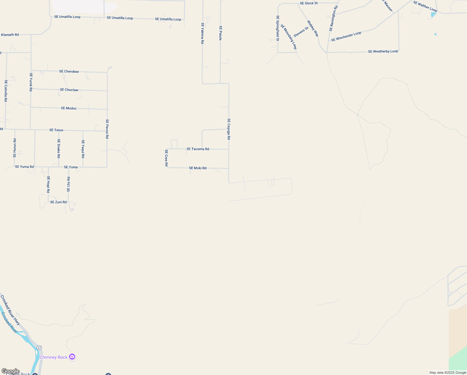 map of restaurants, bars, coffee shops, grocery stores, and more near 5338 Southeast Pueblo Road in Prineville