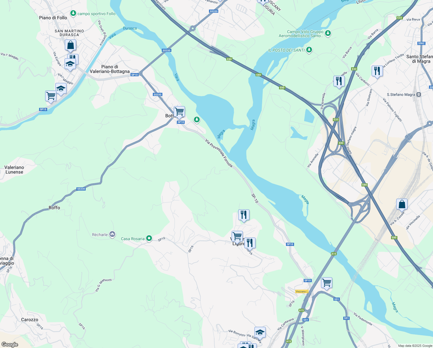 map of restaurants, bars, coffee shops, grocery stores, and more near 5 Via Montebuono in Provincia della Spezia