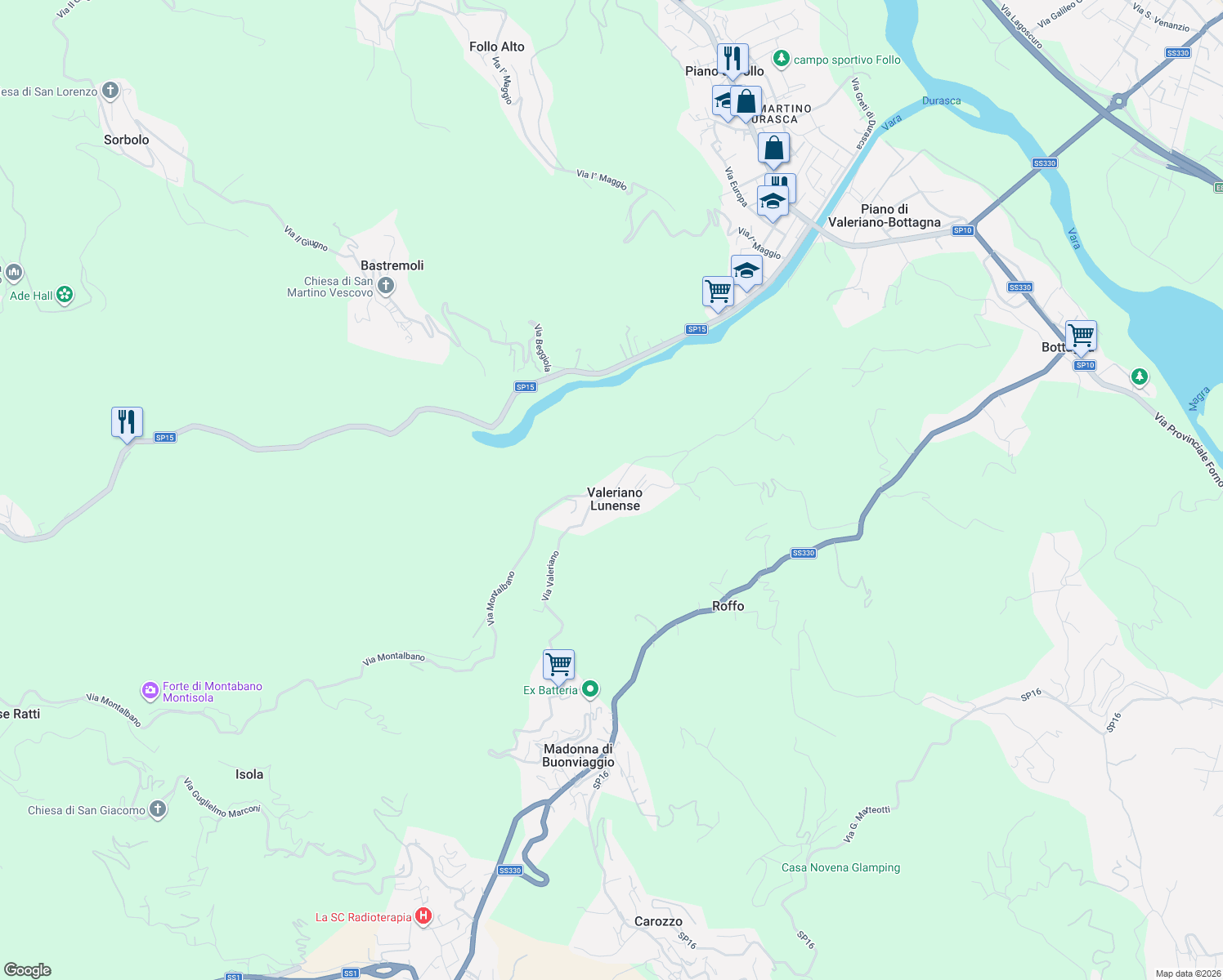 map of restaurants, bars, coffee shops, grocery stores, and more near 7 Via Tassonara in Valeriano