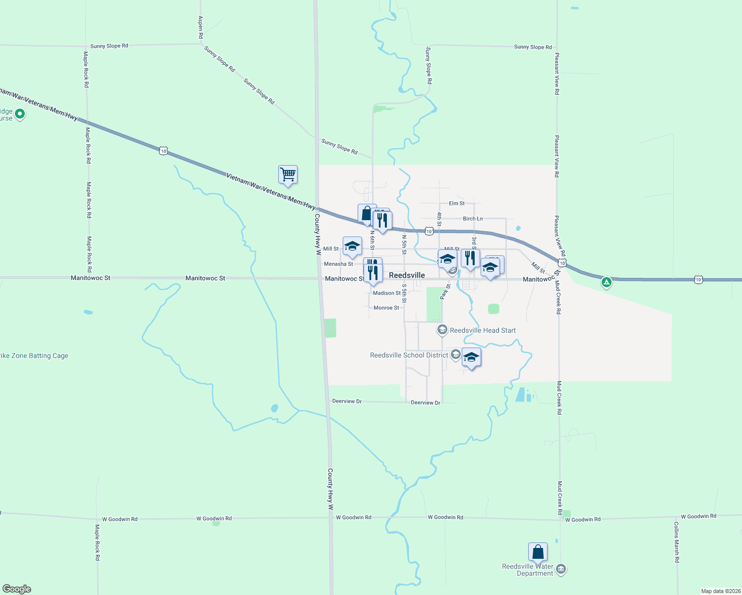 map of restaurants, bars, coffee shops, grocery stores, and more near 547 Madison St in Reedsville
