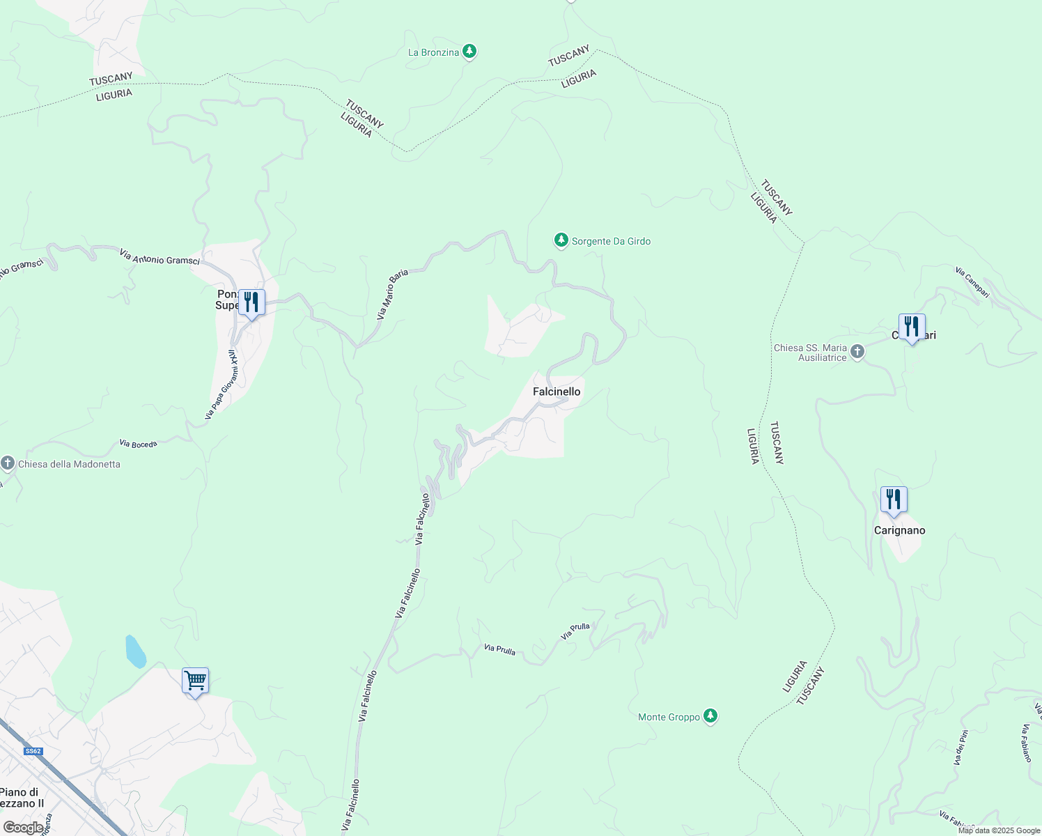 map of restaurants, bars, coffee shops, grocery stores, and more near 1 Via Volpara in Falcinello