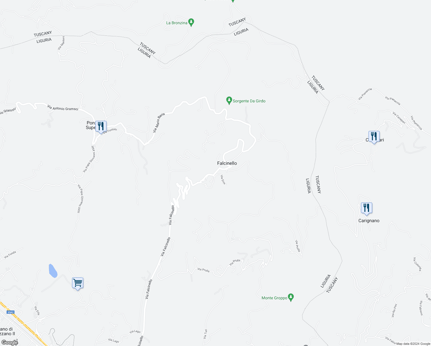 map of restaurants, bars, coffee shops, grocery stores, and more near 1 Via Volpara in Falcinello