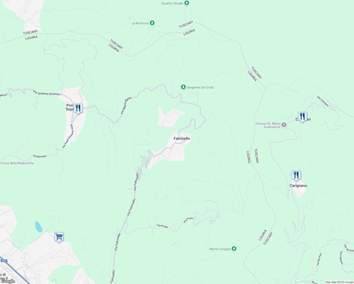 map of restaurants, bars, coffee shops, grocery stores, and more near 3 Via Terma in Falcinello
