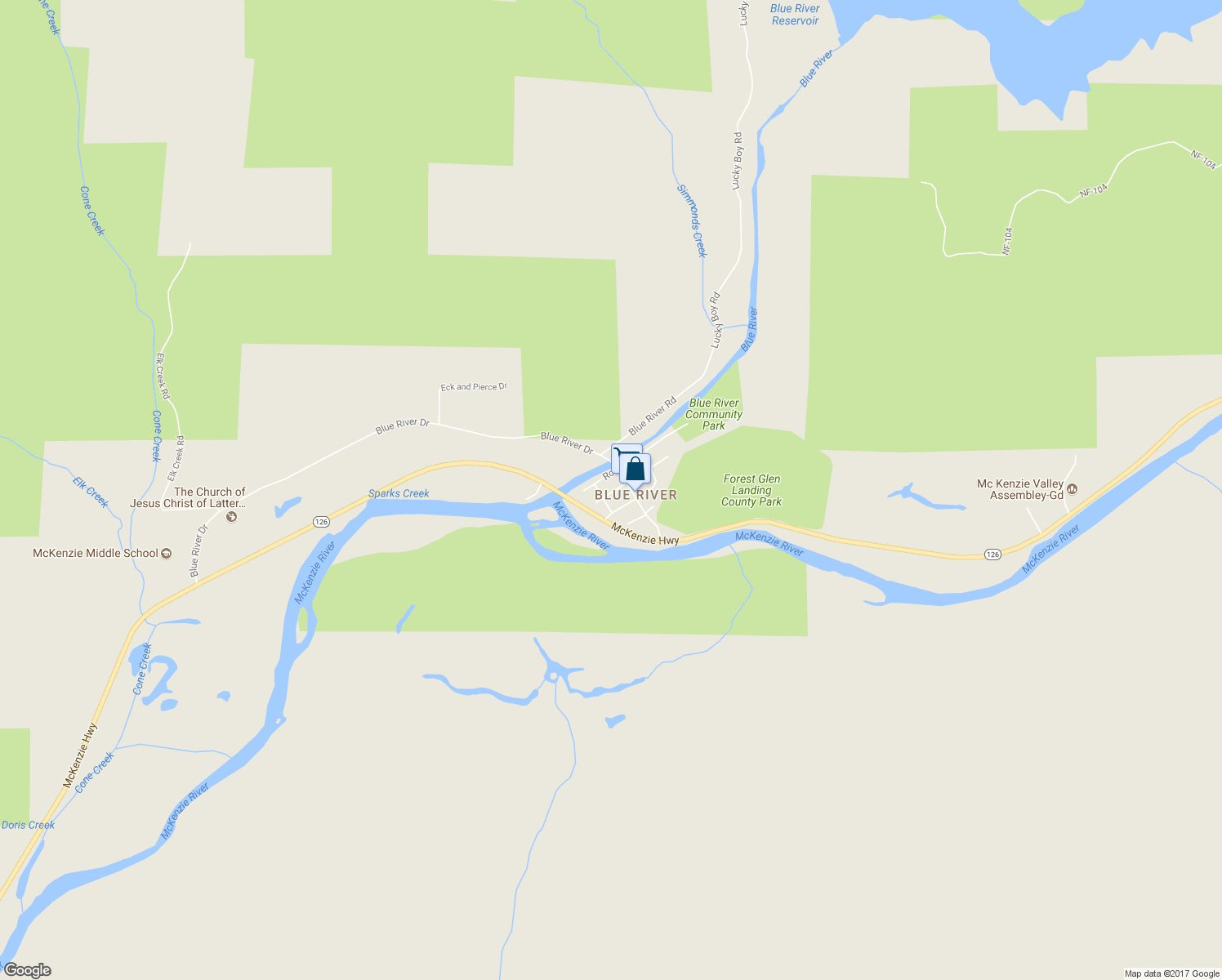 map of restaurants, bars, coffee shops, grocery stores, and more near 51727 Echo Street in Lane County