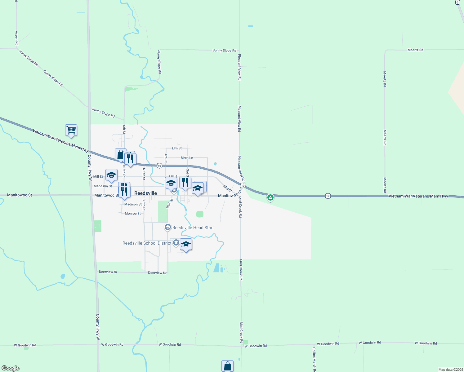 map of restaurants, bars, coffee shops, grocery stores, and more near 104 Mill St in Reedsville