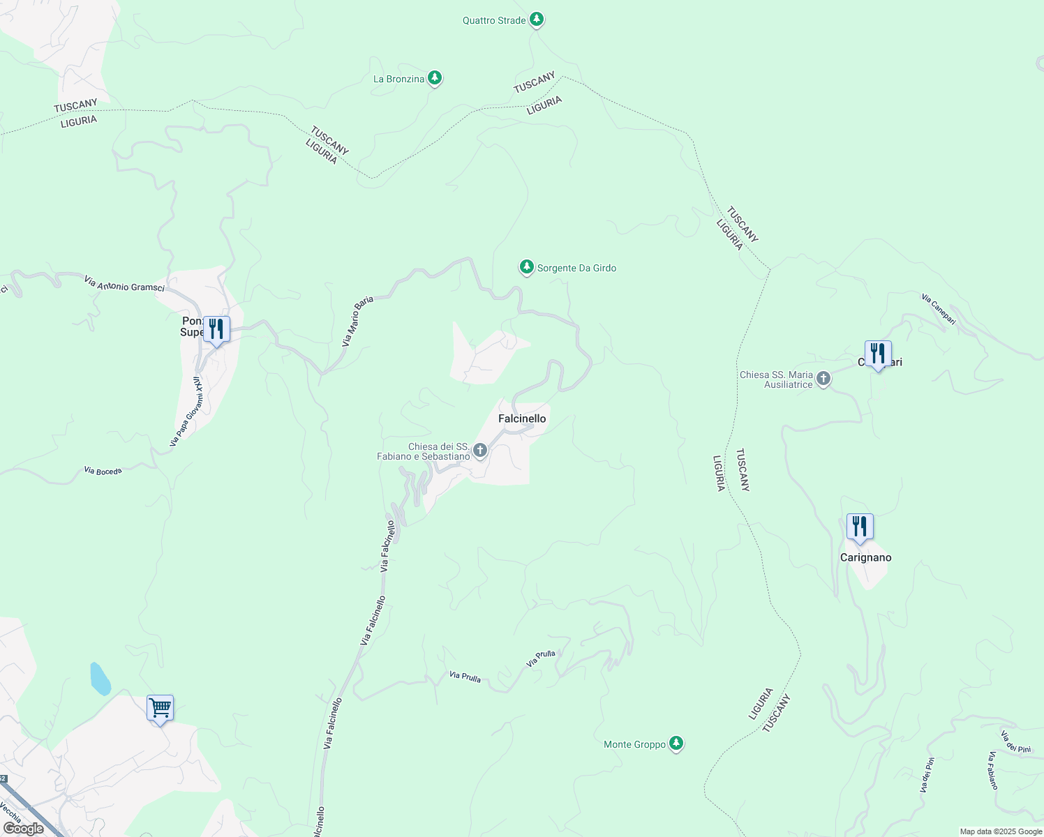 map of restaurants, bars, coffee shops, grocery stores, and more near in Falcinello
