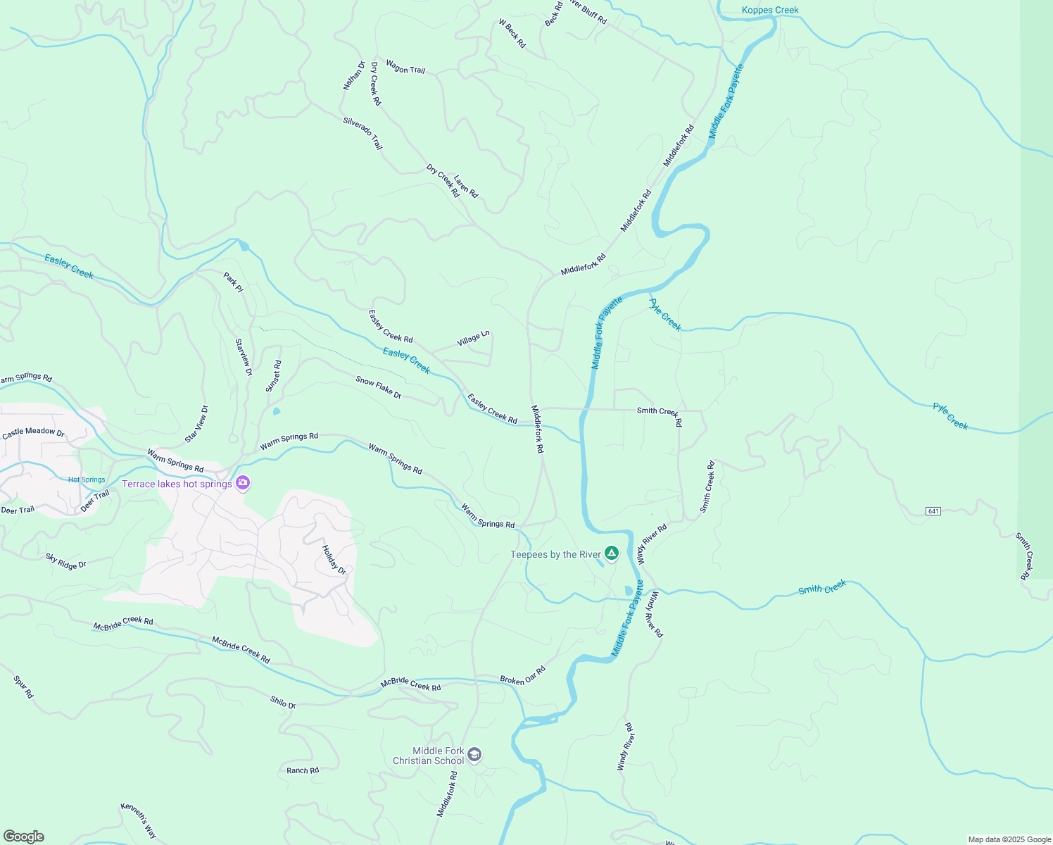 map of restaurants, bars, coffee shops, grocery stores, and more near 30 Easley Creek Road in Garden Valley