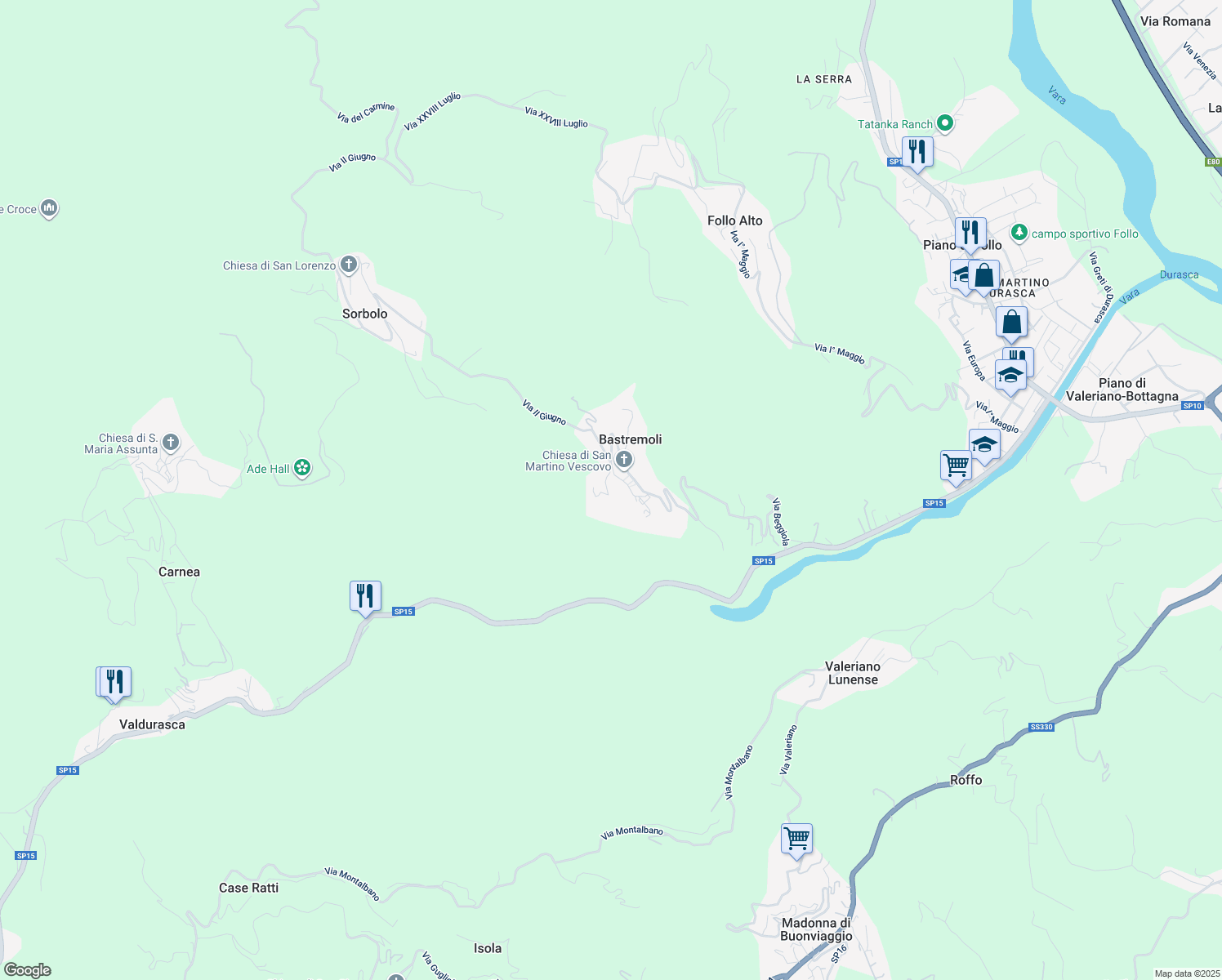 map of restaurants, bars, coffee shops, grocery stores, and more near 5 Via della Cornice in Bastremoli