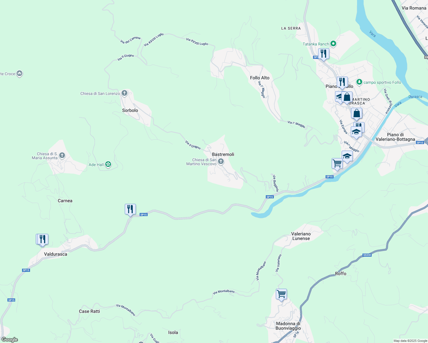 map of restaurants, bars, coffee shops, grocery stores, and more near 5 Via della Cornice in Bastremoli