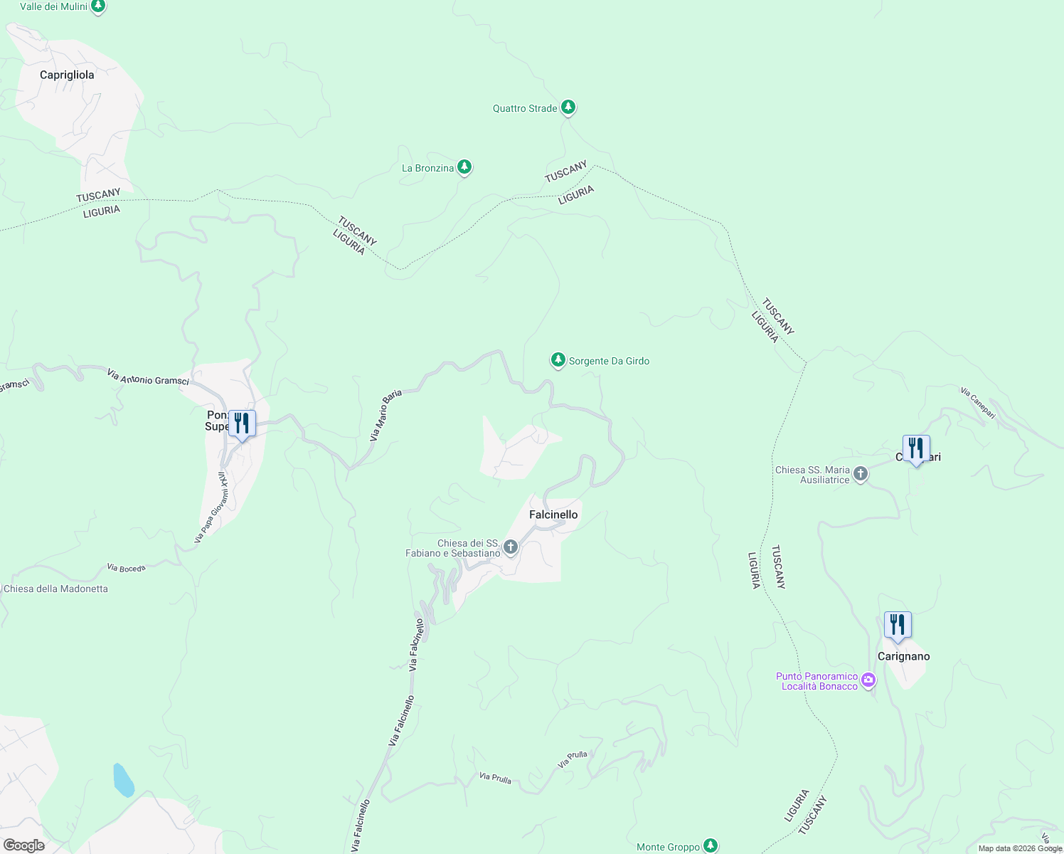 map of restaurants, bars, coffee shops, grocery stores, and more near 6 Via Soggia in Provincia della Spezia