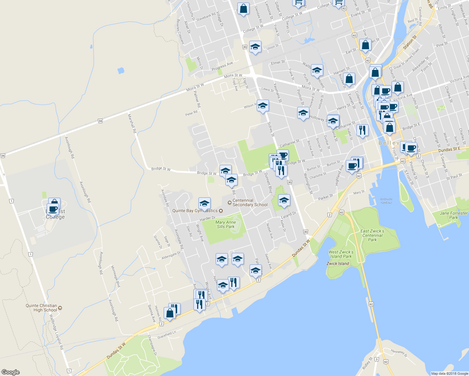 map of restaurants, bars, coffee shops, grocery stores, and more near 63 O'Hare Street in Belleville