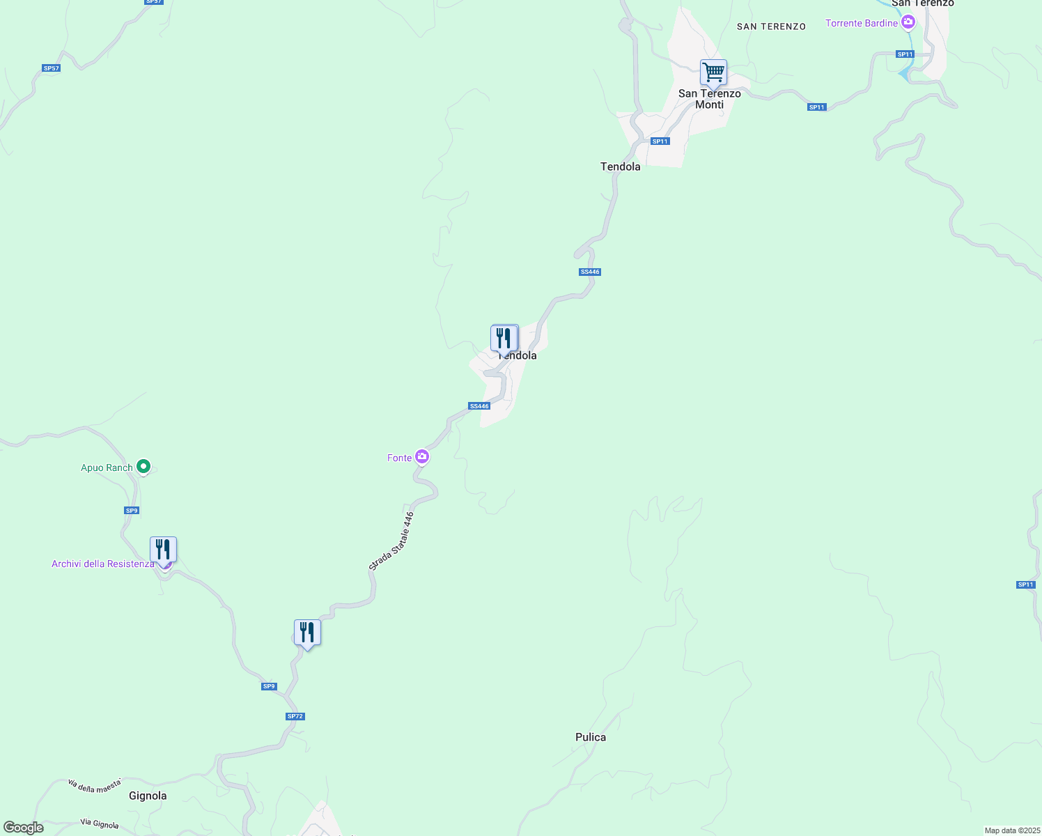 map of restaurants, bars, coffee shops, grocery stores, and more near 13 Via Collo in Tendola