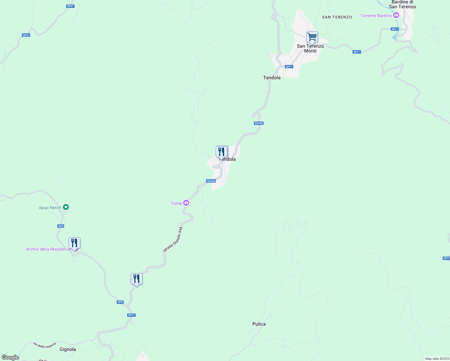 map of restaurants, bars, coffee shops, grocery stores, and more near 13 Via Collo in Tendola