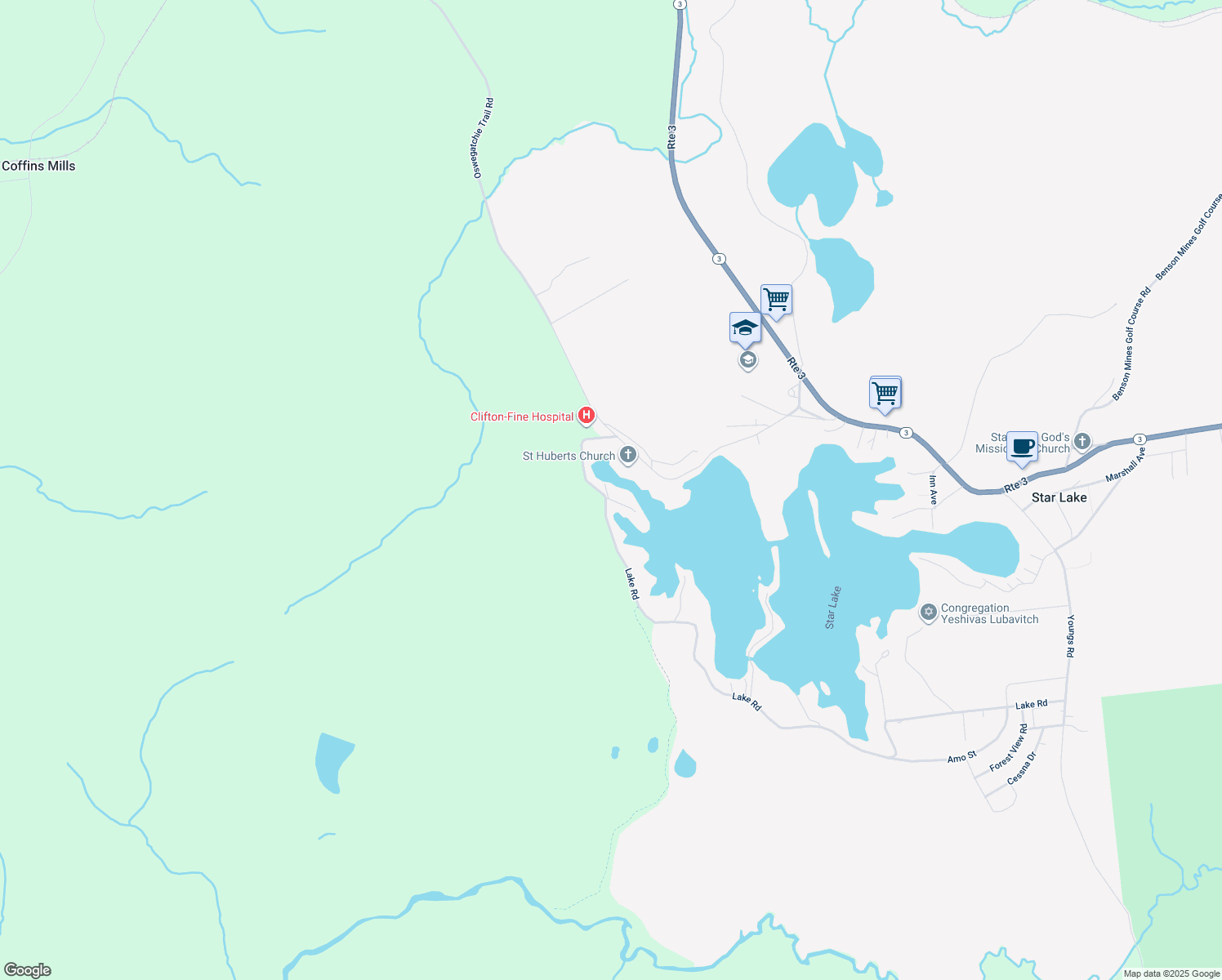 map of restaurants, bars, coffee shops, grocery stores, and more near 55 Lake Rd in Star Lake