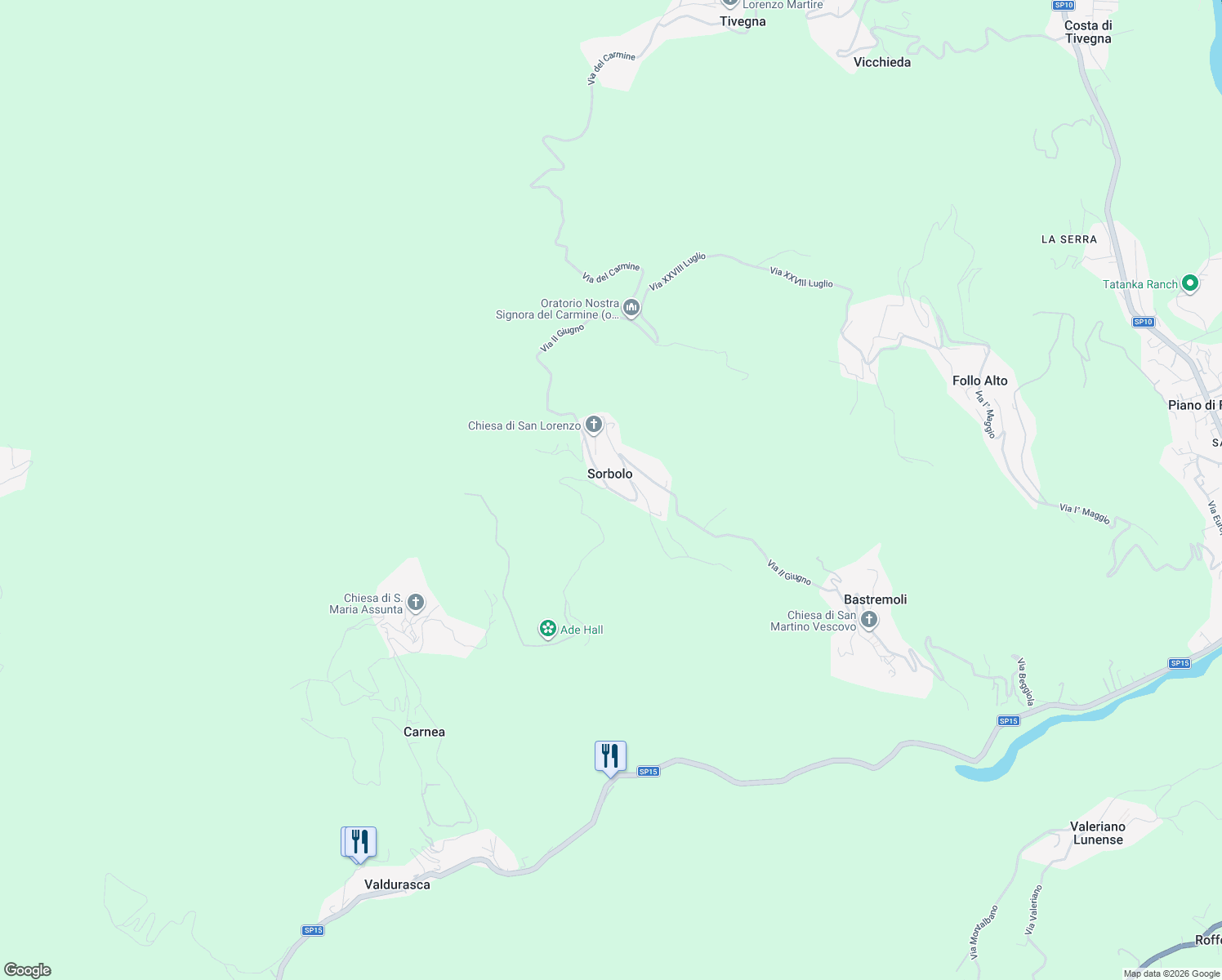 map of restaurants, bars, coffee shops, grocery stores, and more near 46 Via II Giugno in Sorbolo
