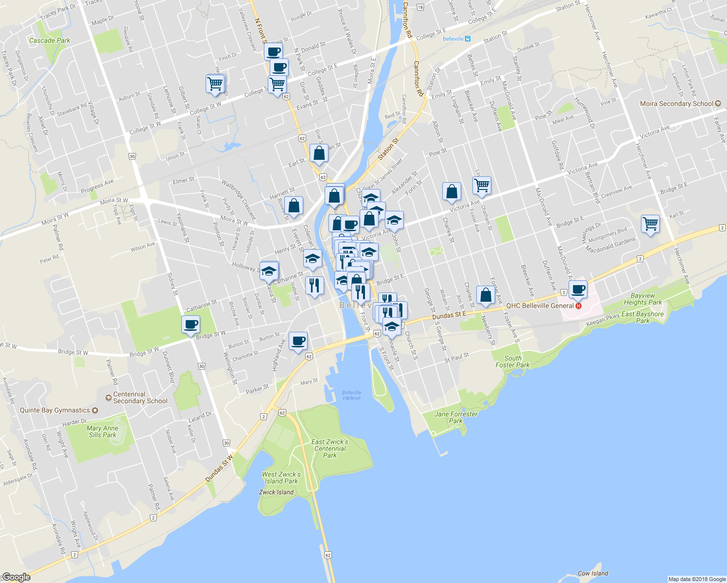 map of restaurants, bars, coffee shops, grocery stores, and more near in Belleville