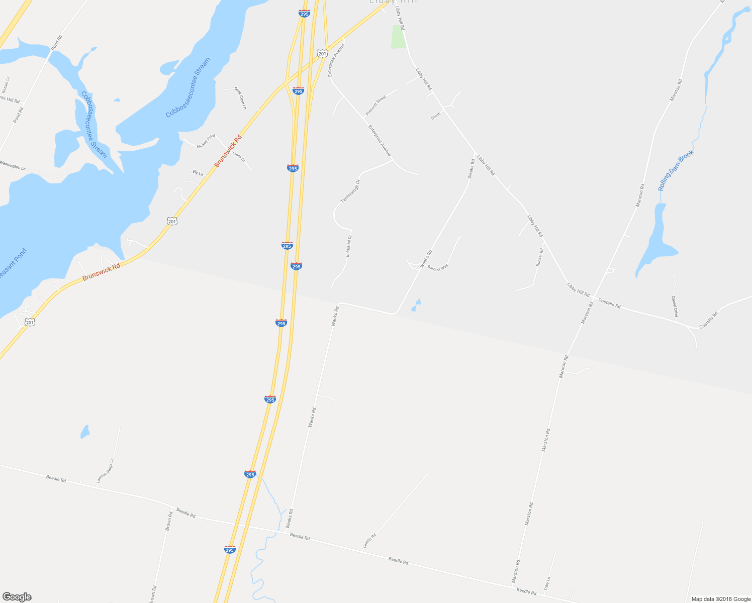 map of restaurants, bars, coffee shops, grocery stores, and more near 183 Weeks Road in Gardiner