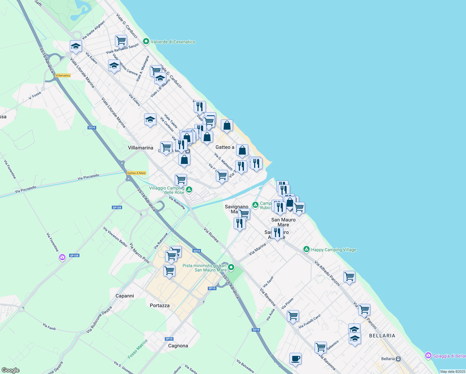 map of restaurants, bars, coffee shops, grocery stores, and more near 2 Via Arturo Toscanini in Gatteo a Mare