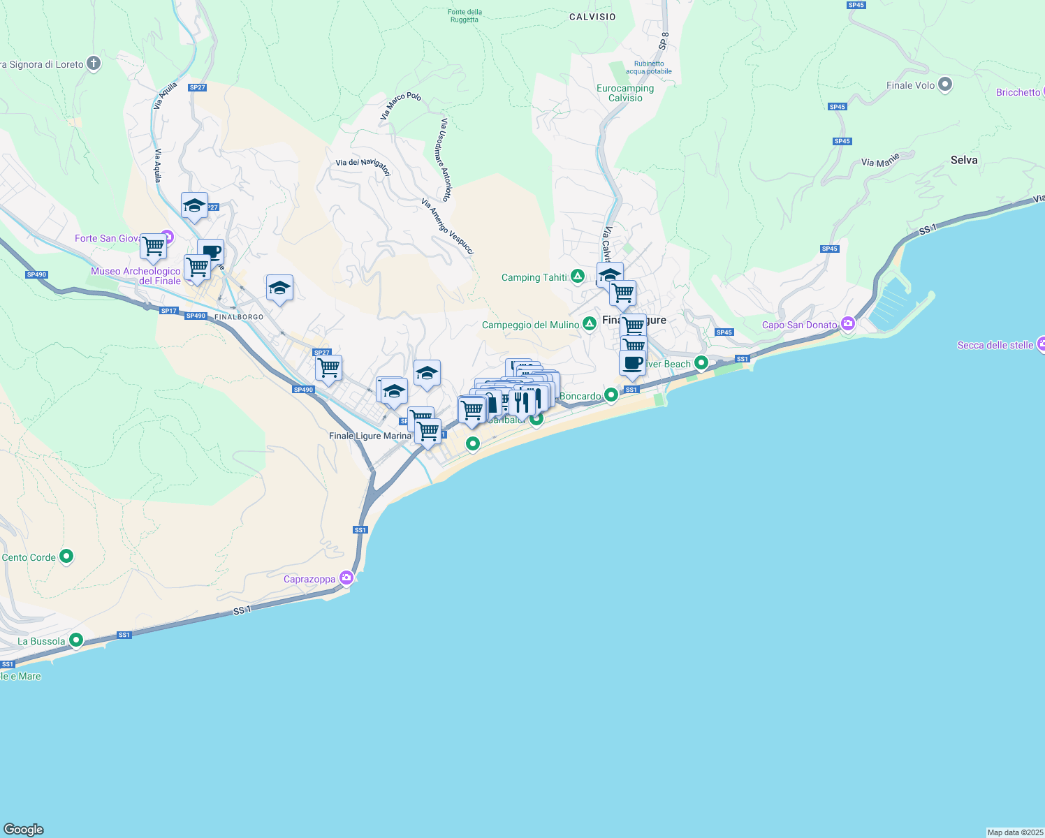 map of restaurants, bars, coffee shops, grocery stores, and more near 2 Via Generale Enrico Caviglia in Finale Ligure