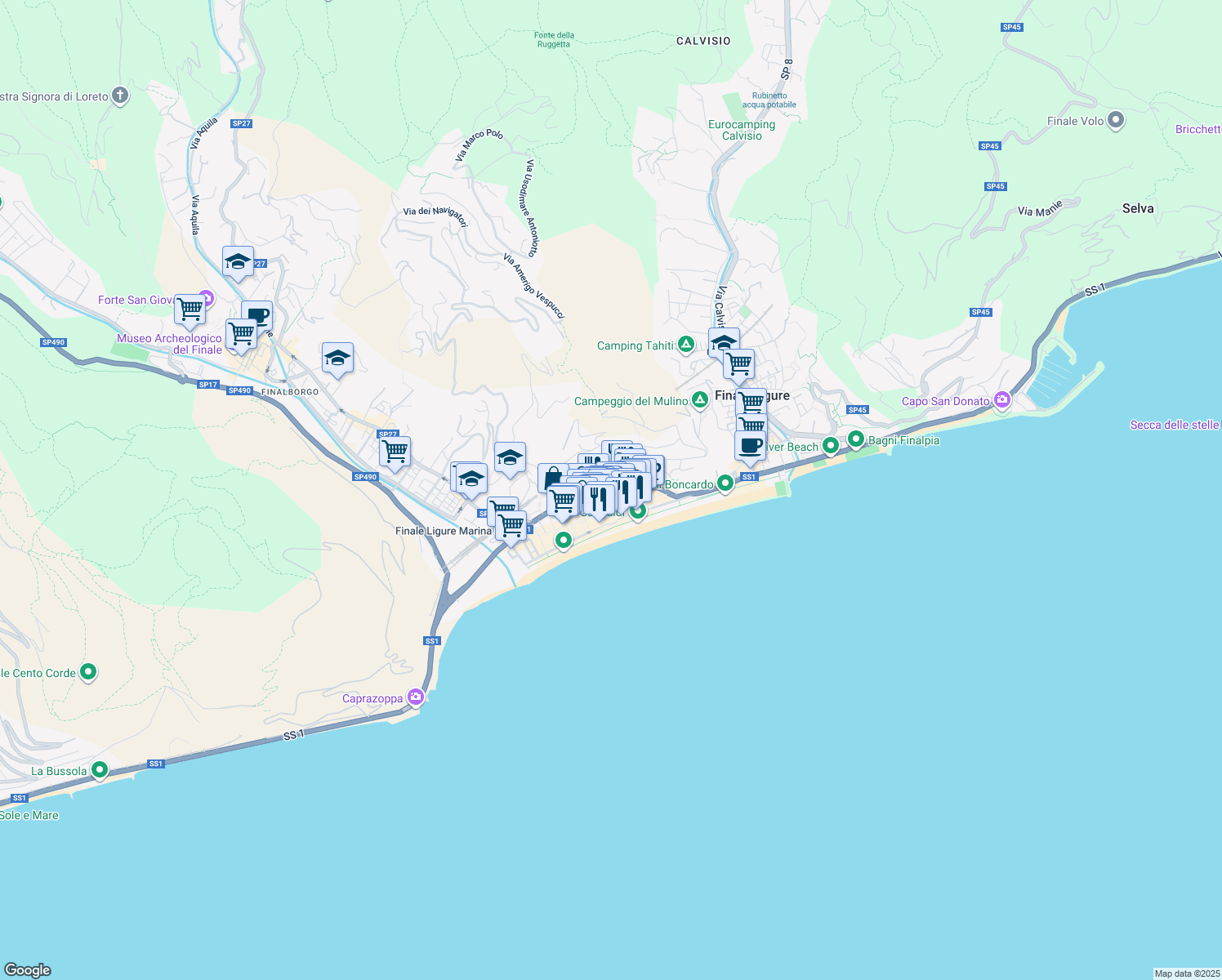 map of restaurants, bars, coffee shops, grocery stores, and more near 3 Via degli Ulivi - Marina in Finale Ligure