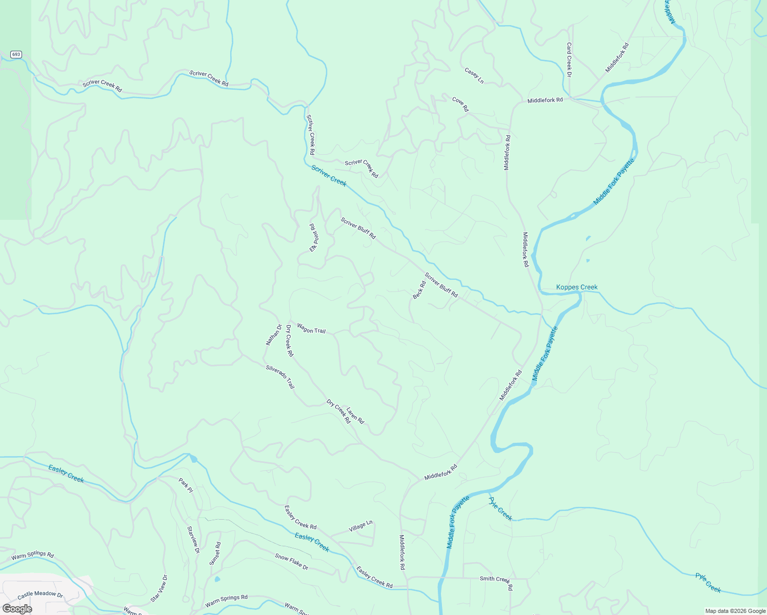 map of restaurants, bars, coffee shops, grocery stores, and more near 16 Caseys Road in Garden Valley