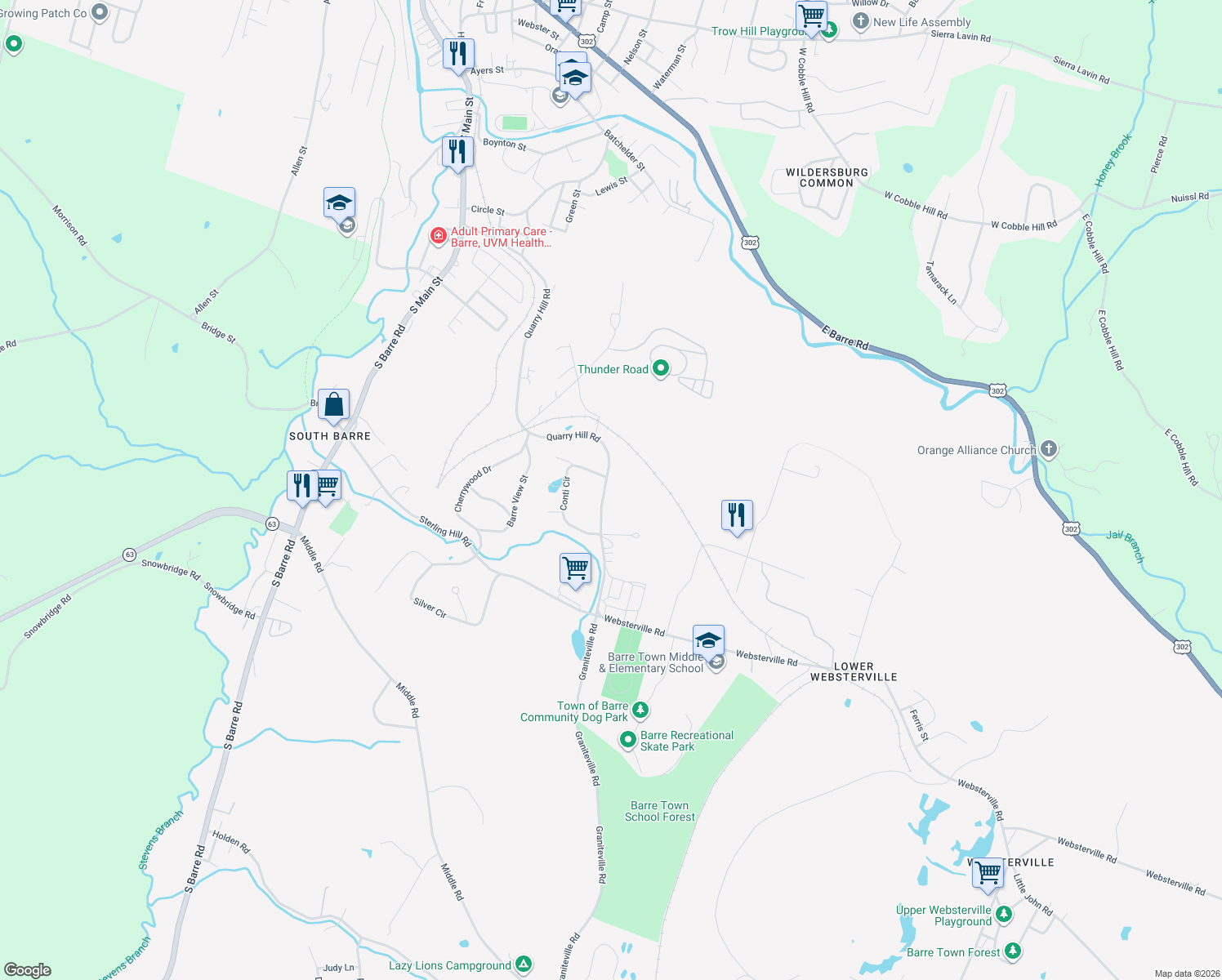 map of restaurants, bars, coffee shops, grocery stores, and more near 266 Quarry Hill Rd in Barre