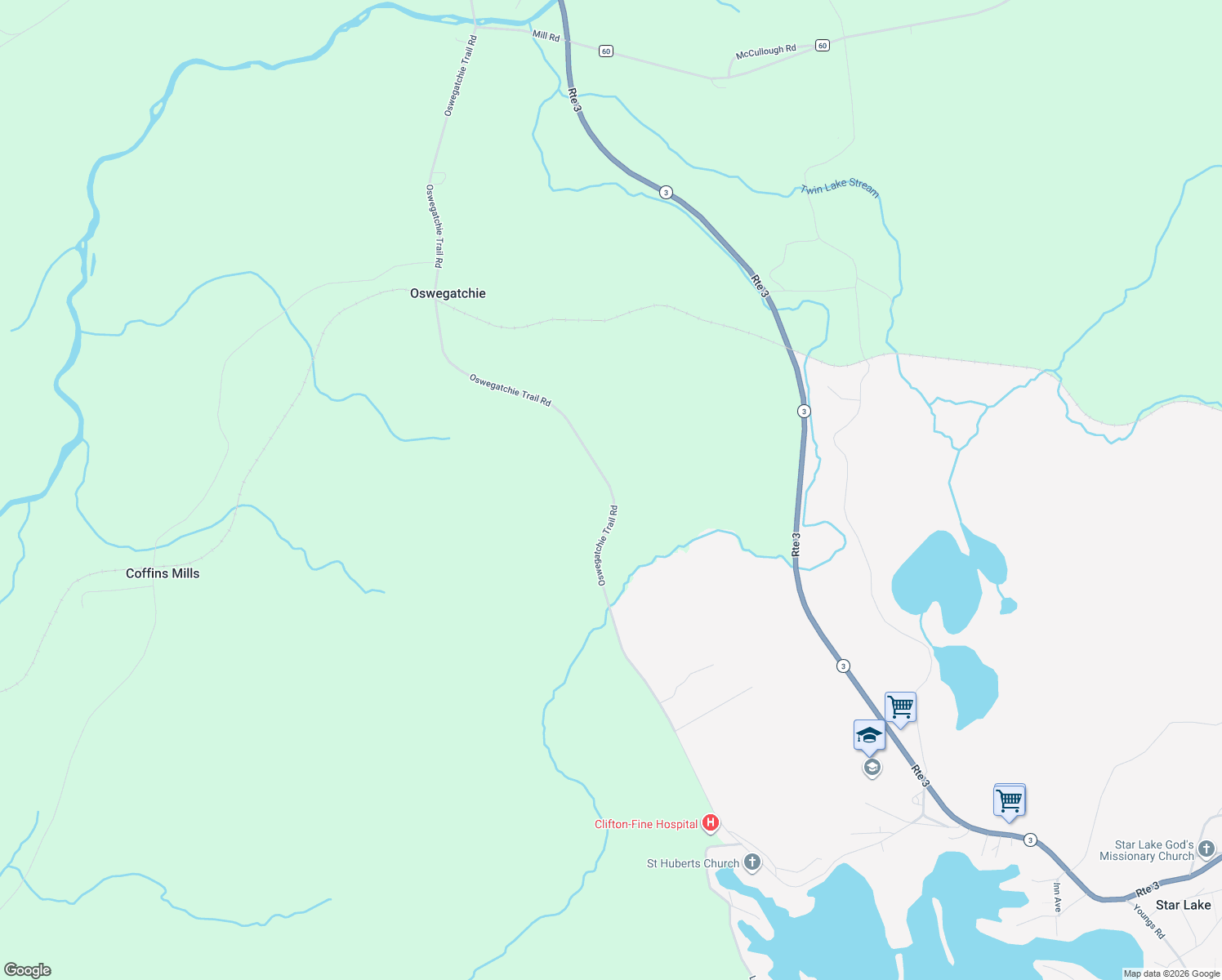 map of restaurants, bars, coffee shops, grocery stores, and more near Oswegatchie Trail in St. Lawrence