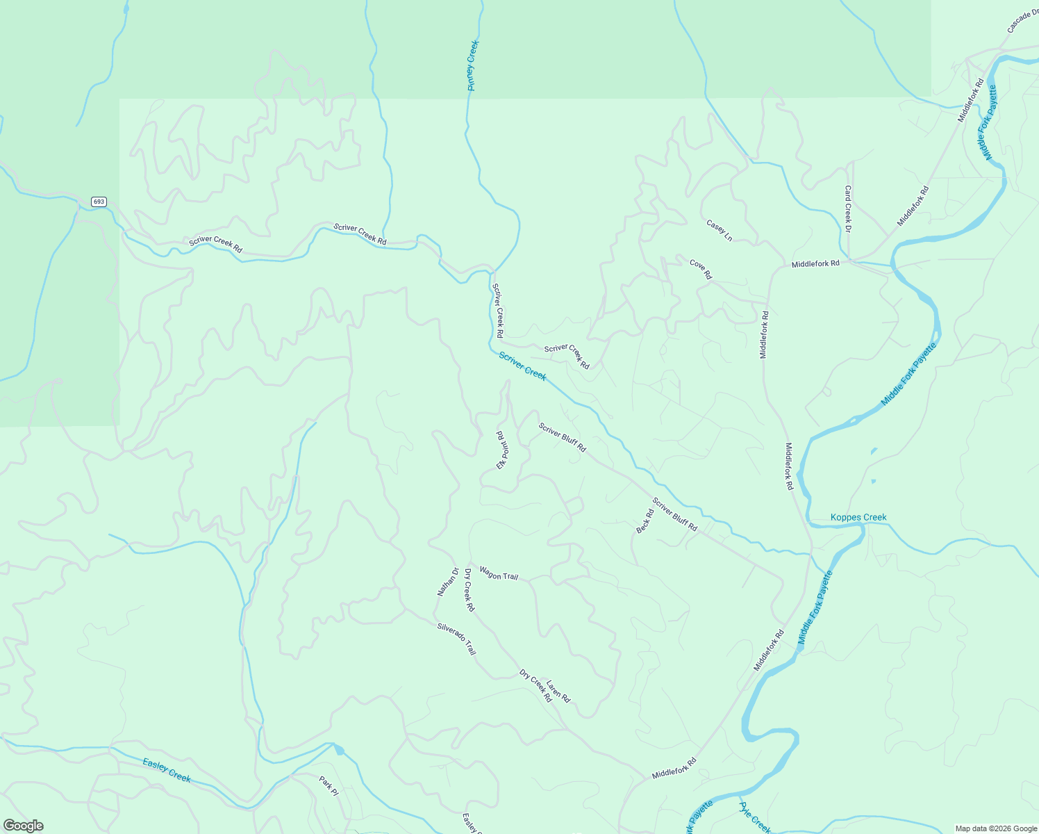 map of restaurants, bars, coffee shops, grocery stores, and more near 199 Scriver Woods Road in Garden Valley