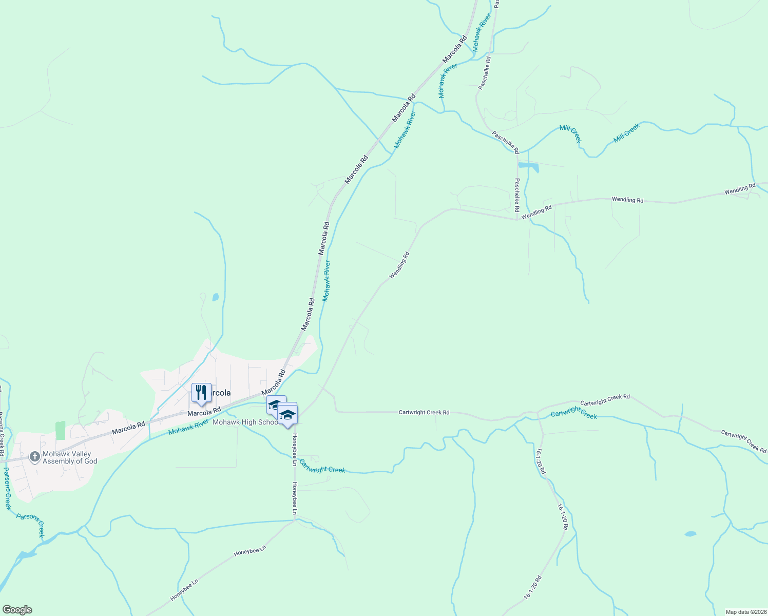 map of restaurants, bars, coffee shops, grocery stores, and more near 38478 Wendling Road in Marcola