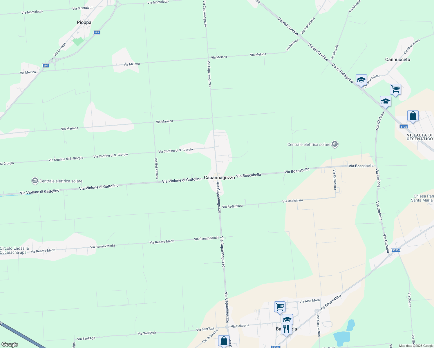 map of restaurants, bars, coffee shops, grocery stores, and more near 6393 Via Capannaguzzo in Capannaguzzo