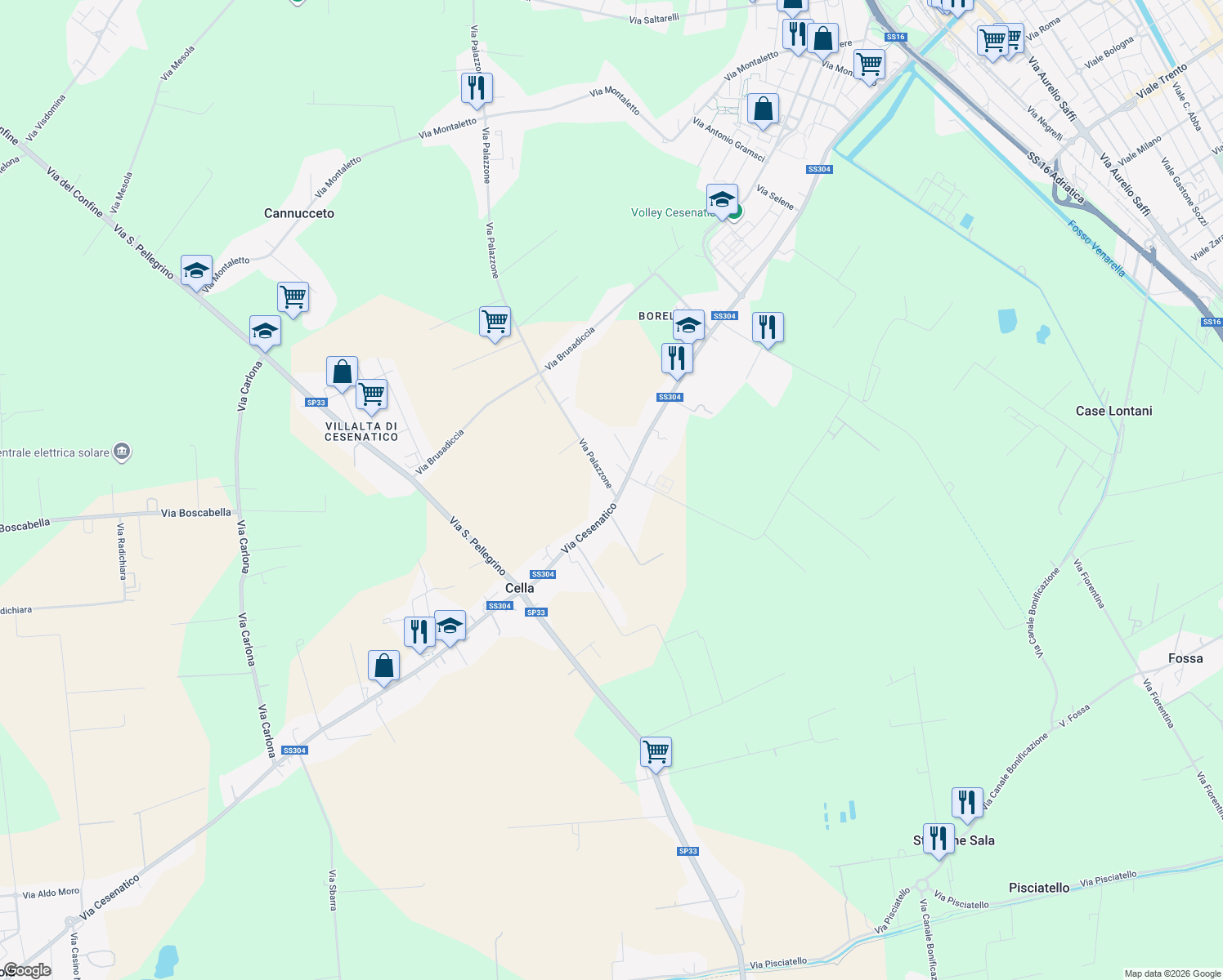 map of restaurants, bars, coffee shops, grocery stores, and more near in Cesenatico