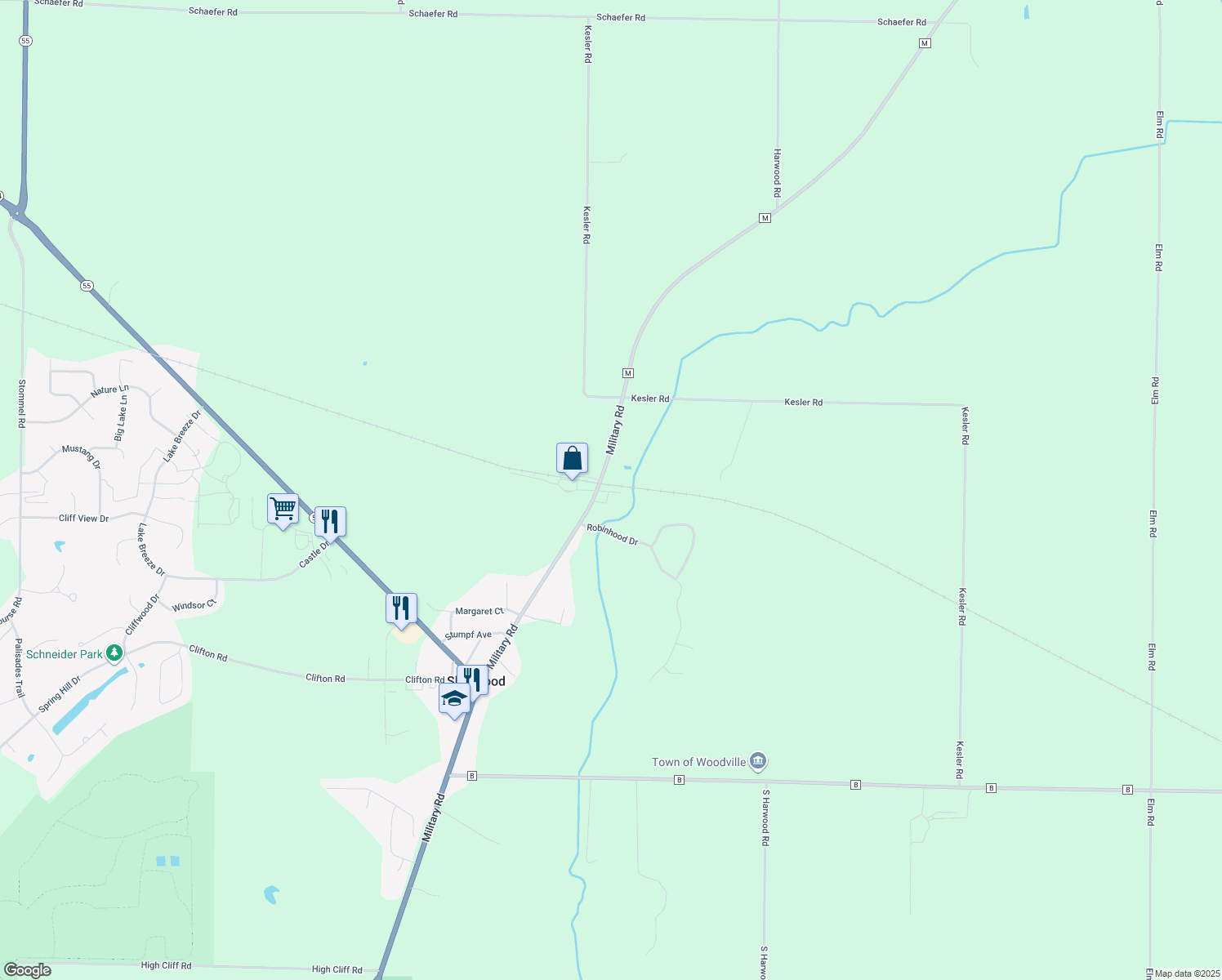 map of restaurants, bars, coffee shops, grocery stores, and more near N598 Military Rd in Sherwood