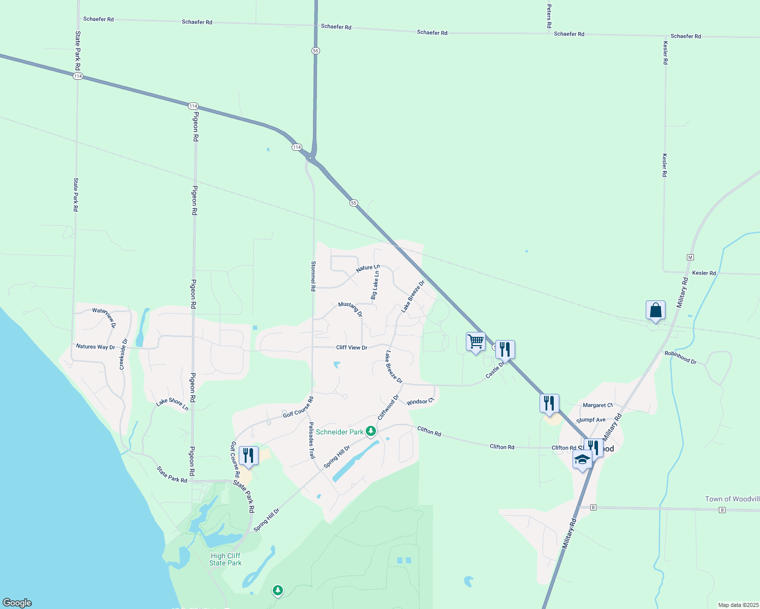 map of restaurants, bars, coffee shops, grocery stores, and more near N8134 Wild Wings Ct in Sherwood