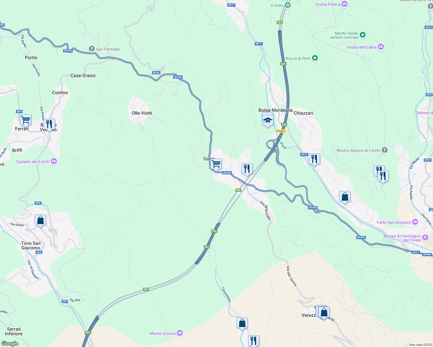 map of restaurants, bars, coffee shops, grocery stores, and more near 19 Piazza Annunziata in Gorra