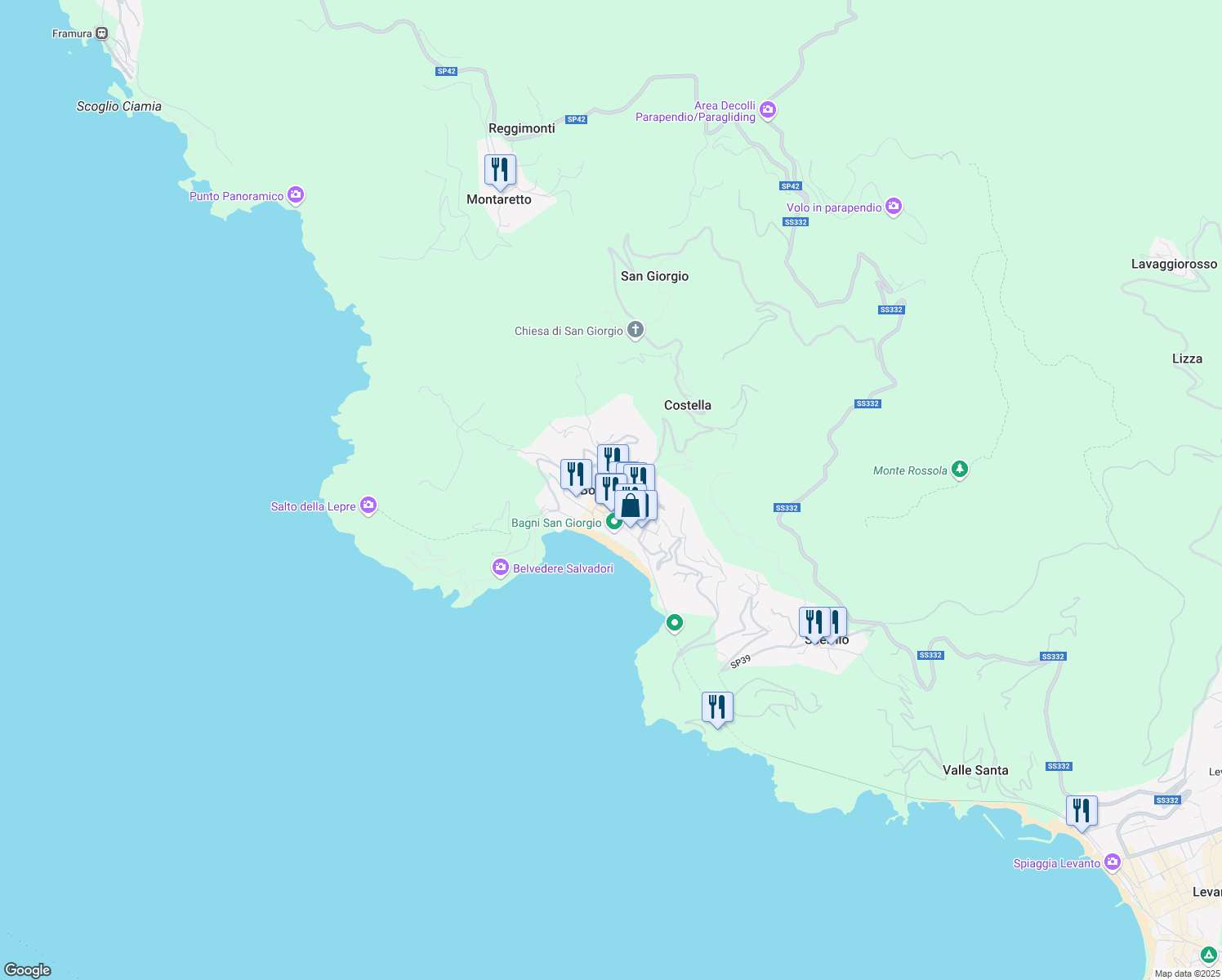 map of restaurants, bars, coffee shops, grocery stores, and more near in Bonassola