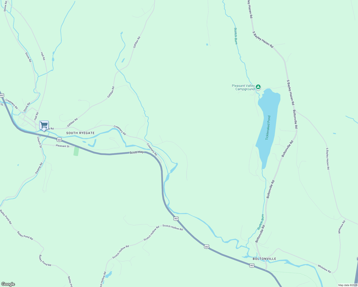 map of restaurants, bars, coffee shops, grocery stores, and more near 323 Quint Road in Ryegate