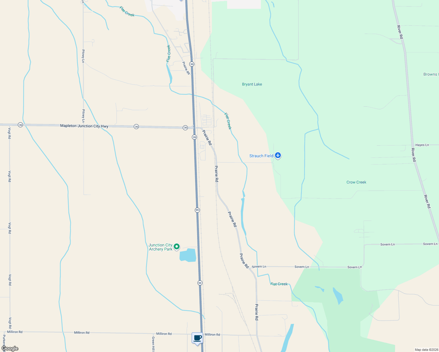 map of restaurants, bars, coffee shops, grocery stores, and more near 92999 Prairie Road in Junction City