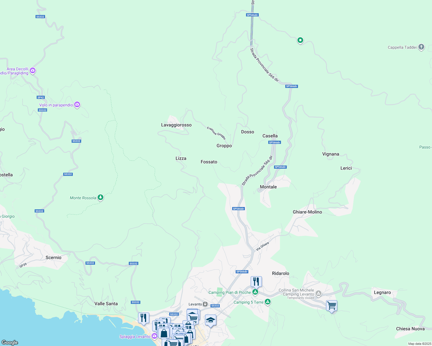 map of restaurants, bars, coffee shops, grocery stores, and more near 8 Via Fossato in Fossato