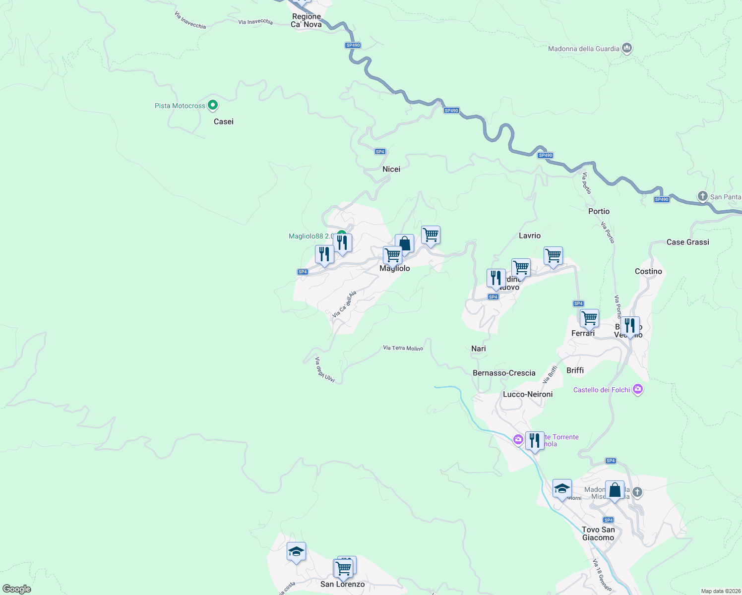 map of restaurants, bars, coffee shops, grocery stores, and more near 24 Via Lanfranchi in Magliolo