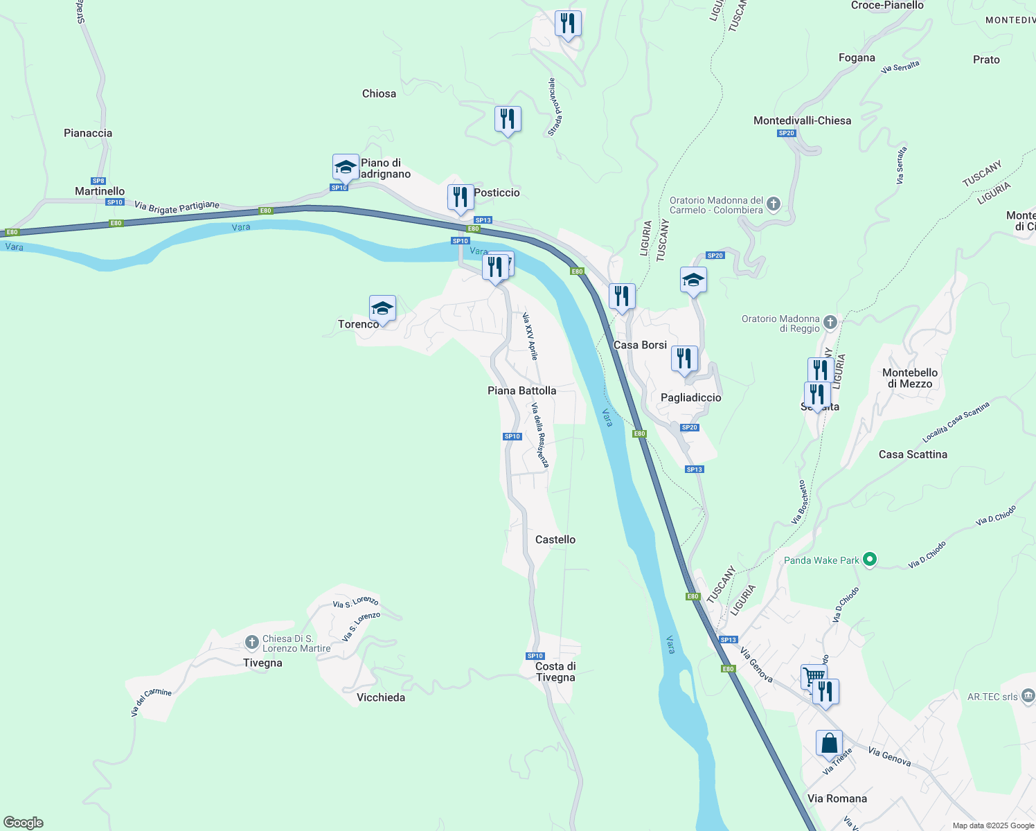 map of restaurants, bars, coffee shops, grocery stores, and more near in Piana Battolla